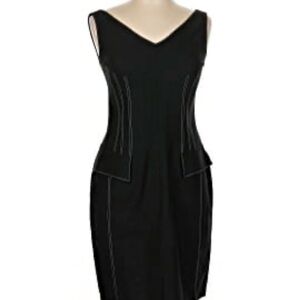 David Meister Black Sleeveless V-Neck Sheath Dress